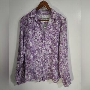 frank and eileen Linen Barry Shirt Purple Floral Size Medium